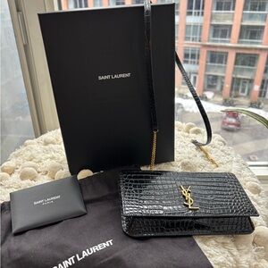 Saint Laurent Black Croc Phone Holder